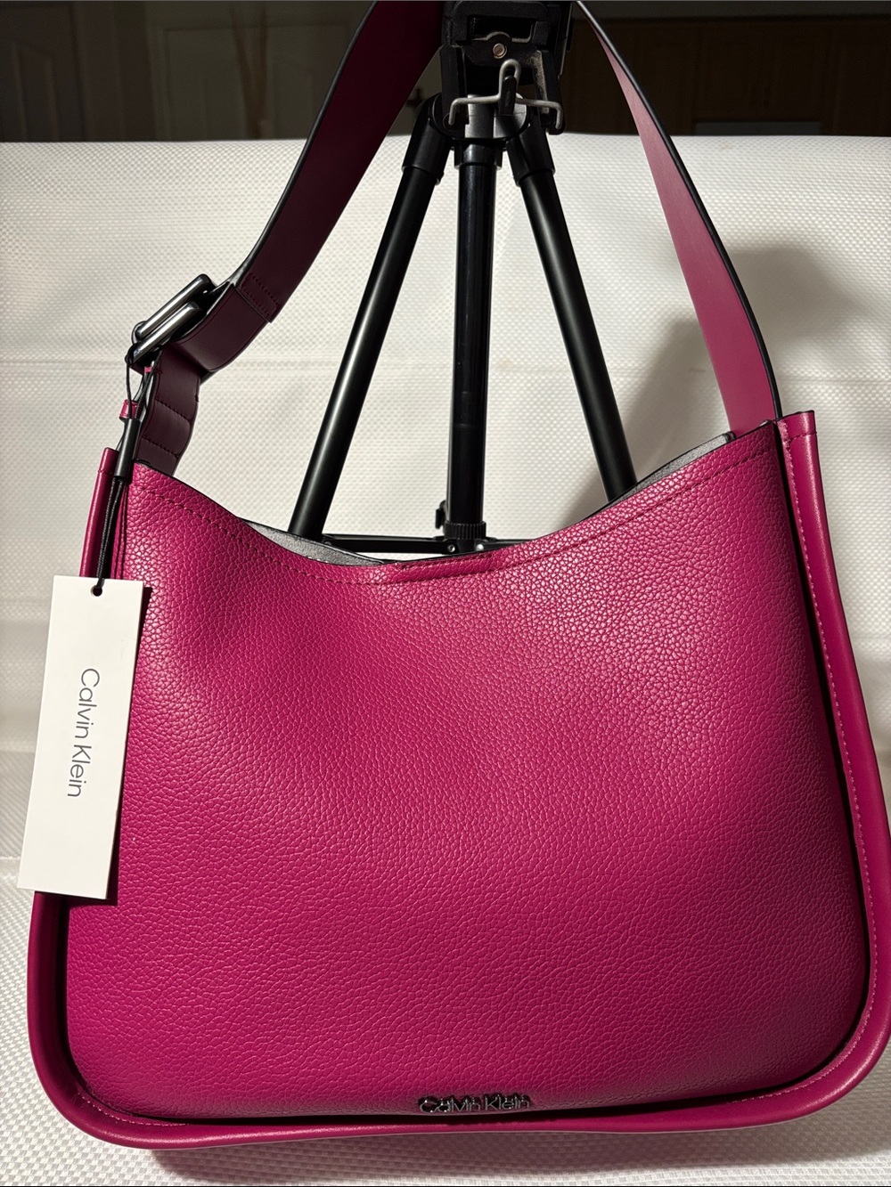 Calvin Klein Women's Hot Pink Pebbled Hobo Shoulder Bag